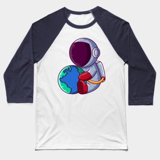 Cute Astronaut Holding Earth Cartoon Baseball T-Shirt